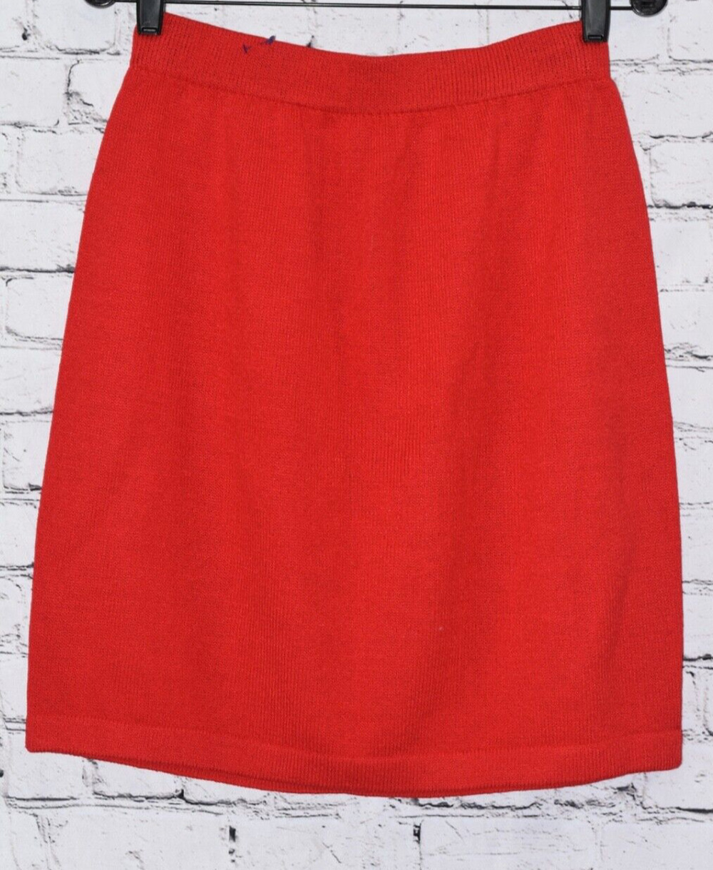 St John Collection Knit By Marie Gray Red Boucle Knee-length Pencil Skirt Size 8